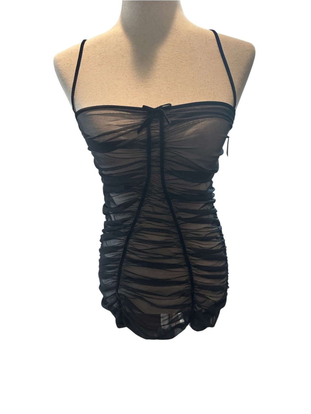 Sheer Ruched Black Slip Lingerie
